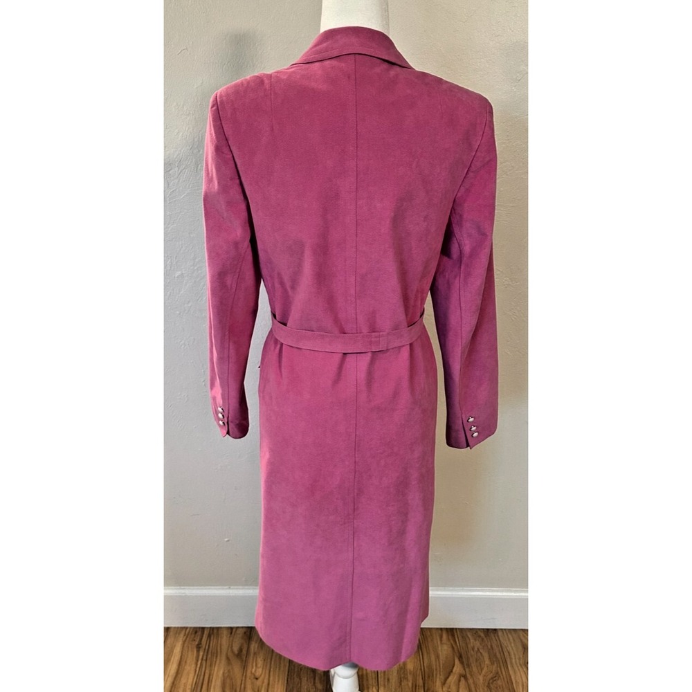 Vintage Women's Ultrasuede‎ Bubble Gum Electric Pink Long Trench Coat Size 6 - Picture 8 of 13